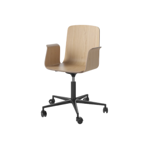 Palm Chair with Armrest and Wheels - White Pigmented Oiled Oak/Black Lacquered Steel
