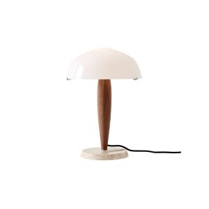 Herman Table Lamp SHY3 UK Cream Marble & Walnut Base - Opal Glass