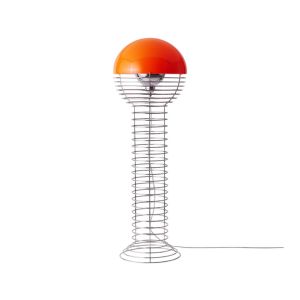Wire Floor Lamp Ø40 - Chrome Base with Orange Shade