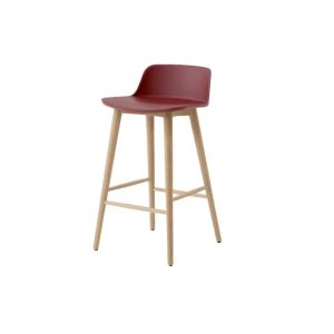 Rely Counter Stool HW118 Low back Lacquered oak base Plastic gliders Red Brown shell