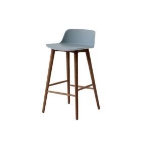 Rely Counter Stool HW118 Low back Lacquered walnut base Plastic gliders Light Blue shell