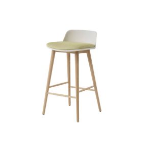 Rely Counter Stool HW119 Low back Seat upholstered Lacquered oak base Plastic gliders White shell HR foam Fuse 0421