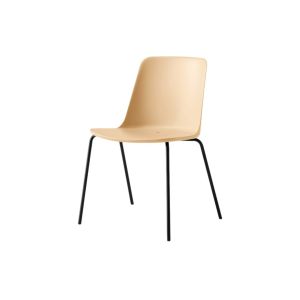 Rely Outdoor Side Chair HW138 Black stacking tube base Plastic gliders Beige Sand shell