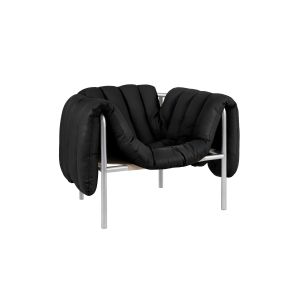 Puffy Lounge Chair - Black Leather/Stainless