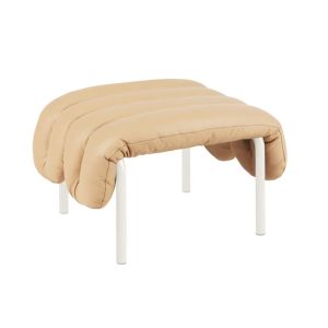 Puffy Ottoman - Sand Leather/Stainless
