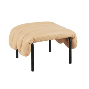Puffy Ottoman Sand Leather/Black Grey PC