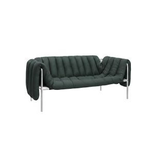 Puffy 2.5-seater Sofa - Dark Green Leather/Stainless
