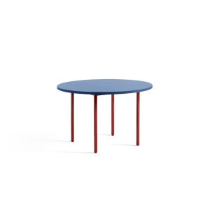 Two-Colour Maroon red powder coated steel frame-Ø120 x H74-Blue water-based lacquered valchromat