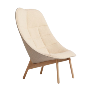 Uchiwa Quilted Lounge Chair - Lacquered Oak Base, Full Upholstery - Front Flamiber Sand J7 / Back Remix 233