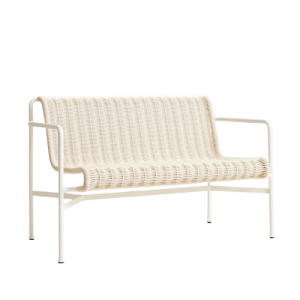 Palissade Cord Dining Bench W. Armrest-Cream White Powder Coated Steel