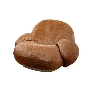 Pacha Lounge Chair with Armrest - Upholstery (Dedar Belsuede Special FR 132 - Pearl Gold Base - Returning swivel)