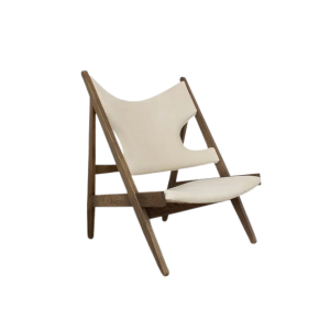 Knitting Lounge Chair - Wood Base/Upholstered  - Dark Stained Oak/CAL117 Foam, 02 (Beige) Boucle