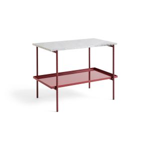 Rebar Side Table L75 x W44H55 - Barn Red Frame/Barn Red Tray/Grey Marble Tabletop