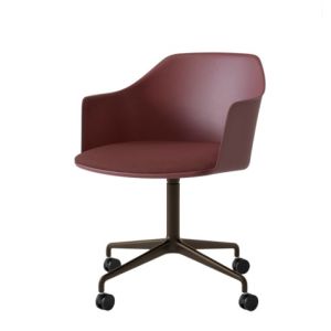 Rely Armchair HW49 Seat upholstered Black 4-star swivel base Castors - Red Brown Shell/Vidar 0693