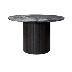 Moon Dining Table - Round, A 120, Marble Top - Brown-Black Stained Oak Veneer/Grey Emperador Marble