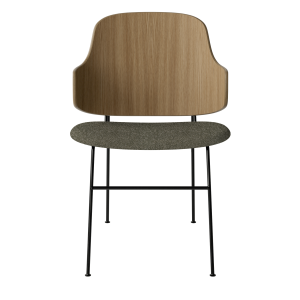 The Penguin Dining Chair - Black Steel Base/Natural Oak Back/Upholstery (0002 Grey, Moss Sahco, Kvadrat)