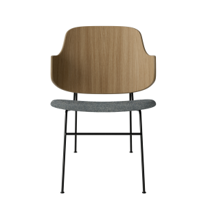 The Penguin Lounge Chair - Black Steel Base/Natural Oak Back/Upholstery (0010 Blue, Moss Sahco, Kvadrat)