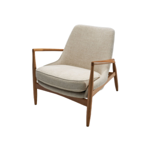 The Seal Lounge Chair Low Back - Walnut Base/Upholstered - Col.2 Naturale (Grey), Atlas, Dedar