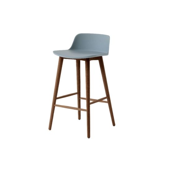 Rely Counter Stool HW118 Low back Lacquered walnut base Plastic gliders Light Blue shell