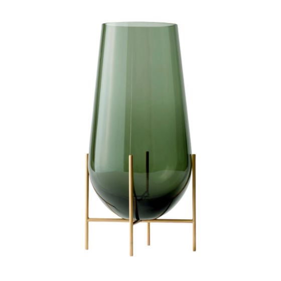 Echasse Vase, Large - Brass/Green Smoked Glass