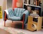 Puffy Lounge Chair - Light Blue Leather / Stainless