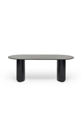 Plateau Dining Table Vineer Oval 200CM - Black Top/Black Frame