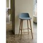 Rely Counter Stool HW118 Low back Lacquered walnut base Plastic gliders Light Blue shell