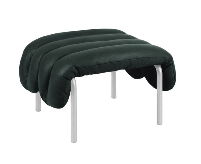 Puffy Ottoman - Dark Green Leather/Stainless